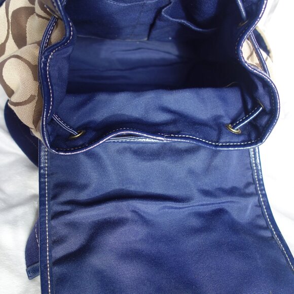 COACH Signature Stripe backpack navy/khaki like new F21928 with bonus wallet - Picture 9 of 16